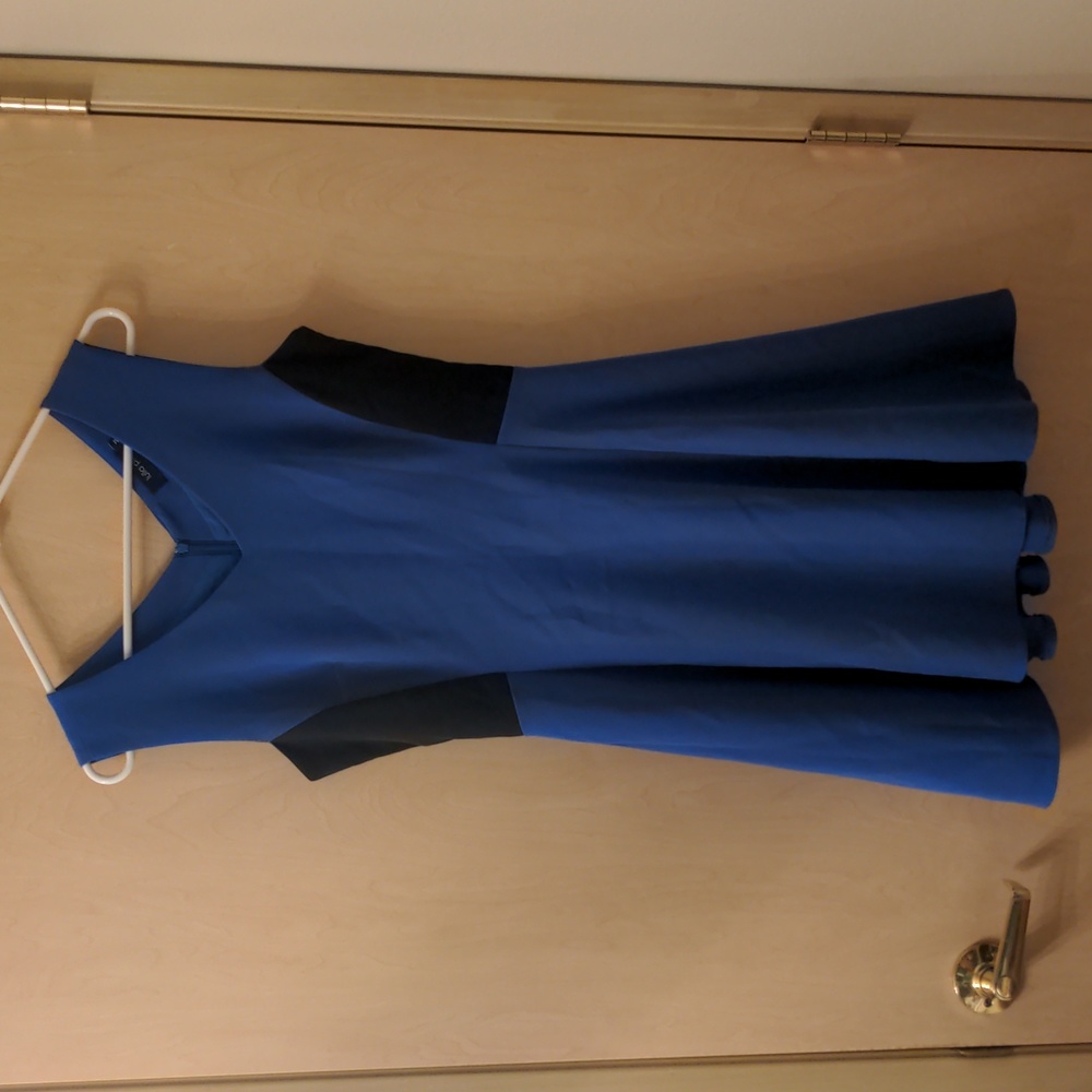 Blue Skater Dress with Black Waist Cuts